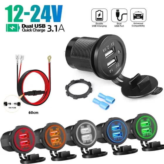 3.1A 12V/24V Carregador De USB Duplo À Prova D'água Para Car Com Display Digital LED Motocicleta Marítima Automática