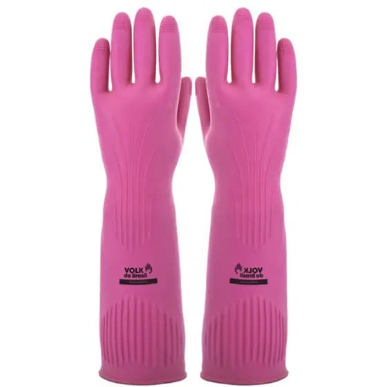 Luva de Látex longa Ranhurada Rosa - Volk