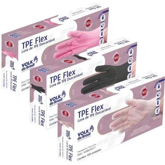 Luva Multiuso Descartável Livre De Látex Não Nitrílica Em Tpe Flex Sem Pó Volk