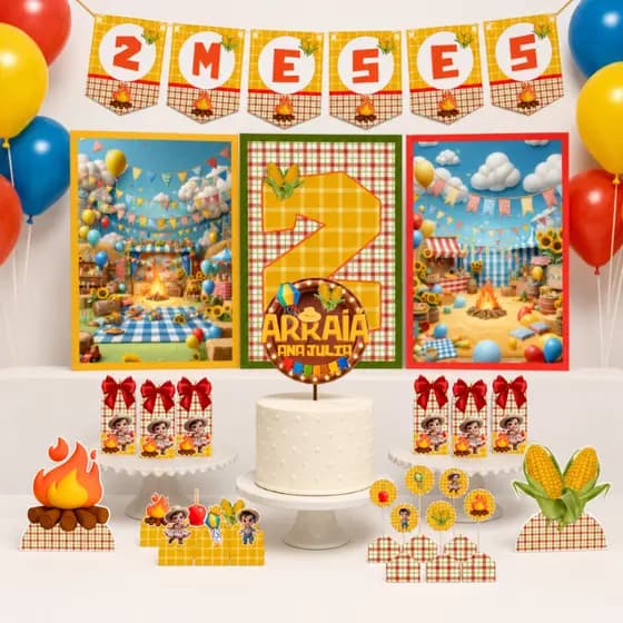 Kit Festa Junina Só um Bolinho Personalizado | Mesversário | Decoração Arraiá Infantil