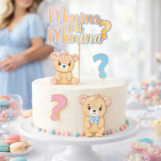 (ENVIO RÁPIDO) Topo de Bolo Chá Revelação Ursinhos Personalizado | Menino ou Menina | Decoração Chá Revelação