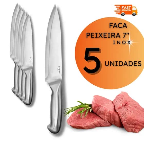 Facas Peixeira 7" 29 cm Peixeira Inox Açougue Restaurante Buffet