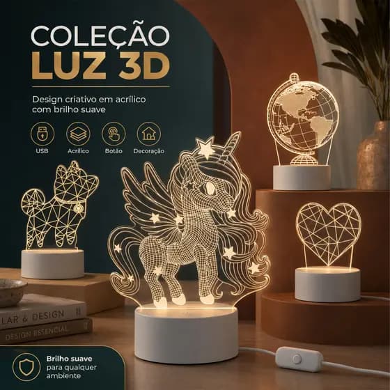 3D Criativa Luminária de Mesa LED - Luz Noturna Decorativa