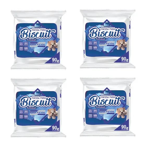 Kit 4 Massas Para Biscuit Azul Royal 90gr Polycol