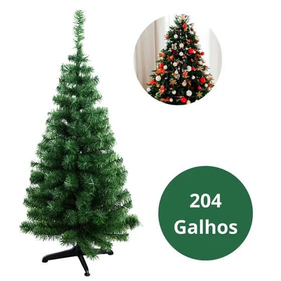 Árvore De Natal Verde 150cm 204 Galhos Pé De Plástico