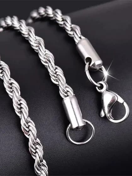 Kit Corrente Baiana Inox Masculina + Pulseira Estilo Moderno