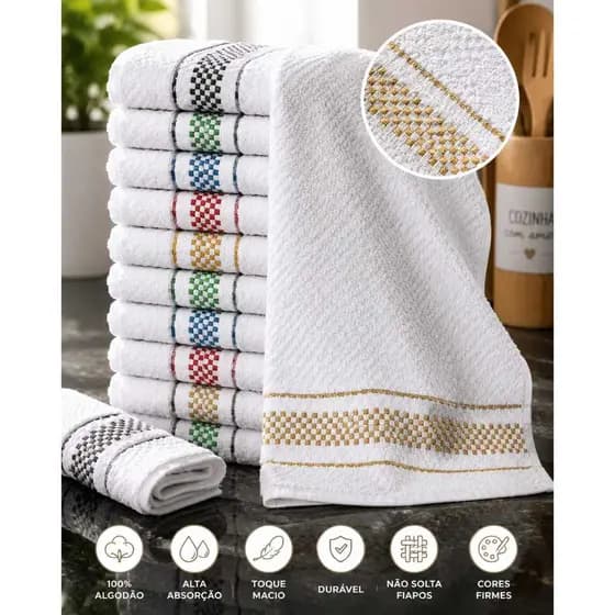 Kit 05 ou 10 Panos de Copa/Prato Atoalhado 100% Algodão Grosso Alta Absorção 45x70 Escolha a Cor