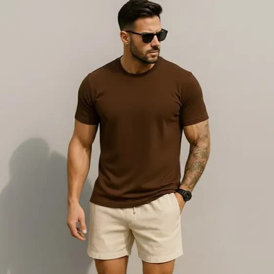 Kit Conjunto Camiseta 100% Algodão + Short Linho Mauricinho Verão Praia Confortável