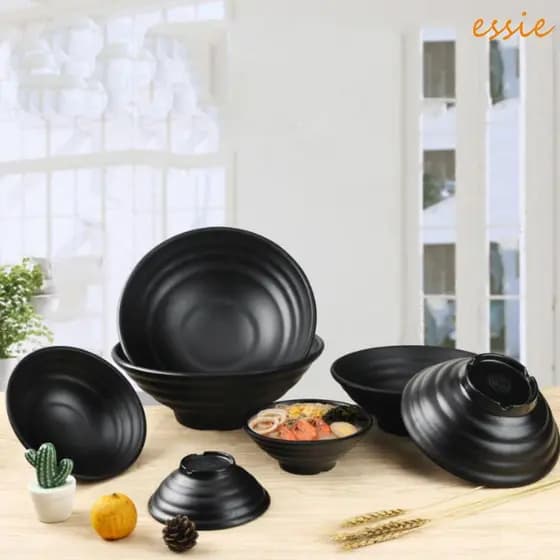 ESSIEBR Tigela De Salada De Frutas , Ramen Estilo Japonês De Melamina Macarrão De Grande Capacidade Com Listras De Anel