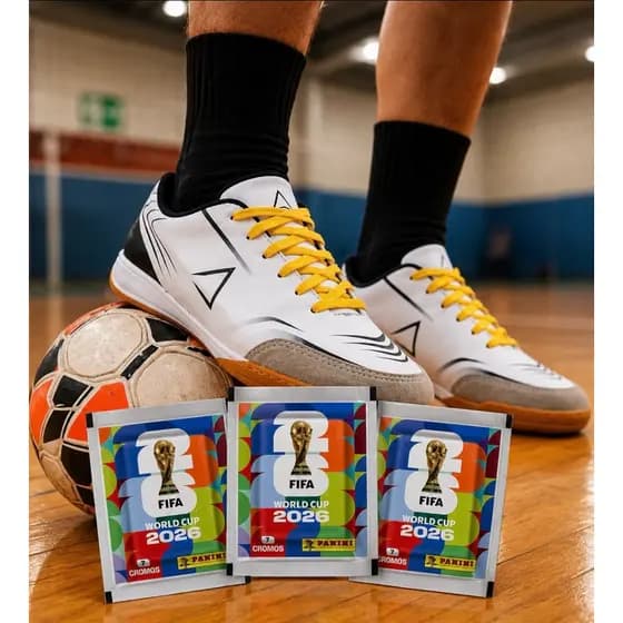 Chuteira futsal Brasil copa do mundo com 3 pacote de figurinha .