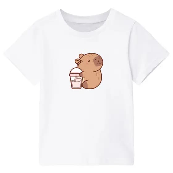 Camiseta Blusa Infantil Capivara Milk Shake Camisa Básica Para Crianças Algodão Envio Rapido