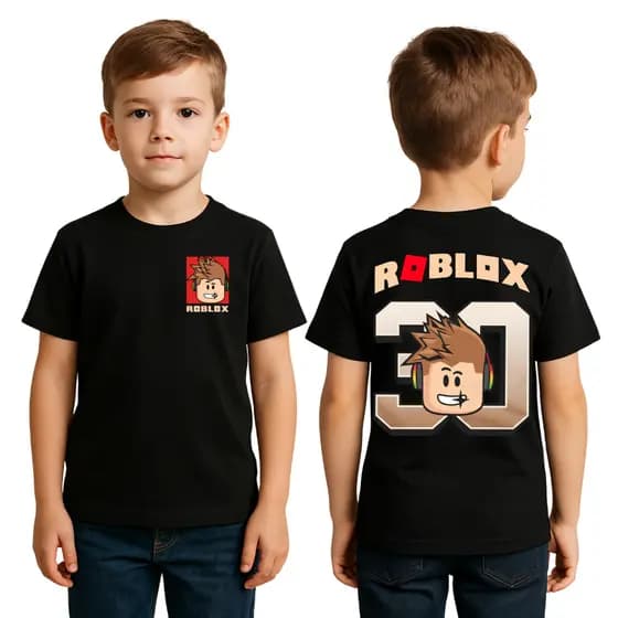 Camiseta Infantil Roblox Jogo Gamer Camisa Criança Algodão Frente e Costa