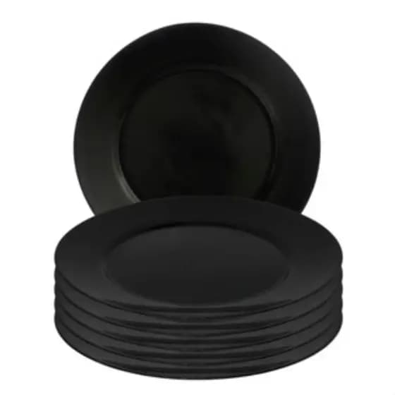 Jogo 06 Pratos Vidro Opaline Flare Preto Raso 26cm Hauskraft