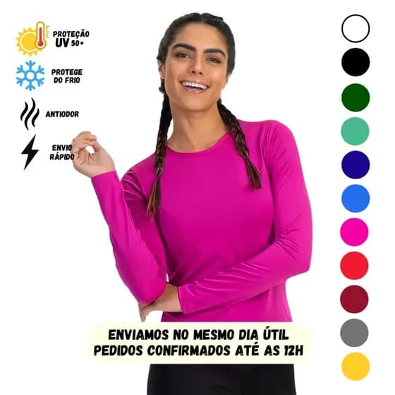 Camisa Proteção Solar Feminina UV Lisa - Segunda Pele. Proteção UV Cores BLUSA LISA - UV Fator 50+