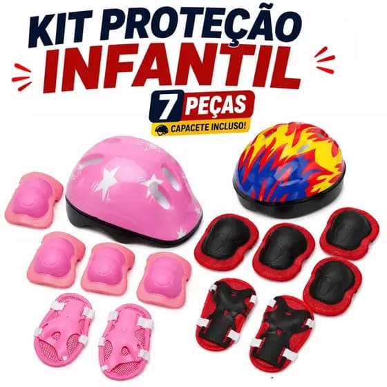 Kit Proteção Infantil 7 Peças Com Capacete Ajustável Para Bicicleta Patinete Patins