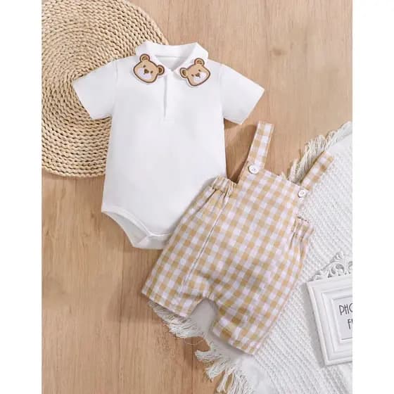 Jardineira com body para bebê Ursinho elegante Igor