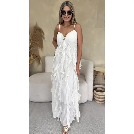 Vestido Babados Off White