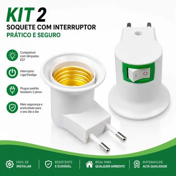 Kit 2 Soquetes Bocal Liga / Desliga E27 Branco