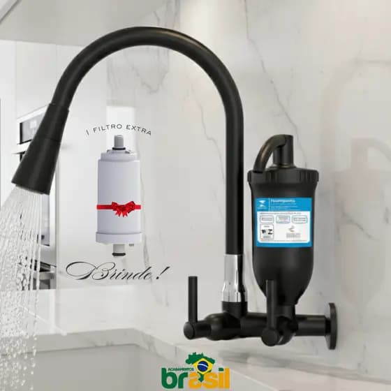 Filtro Parede Preta Torneira purificador de agua carvao ativado cozinha parede com refil vela extra