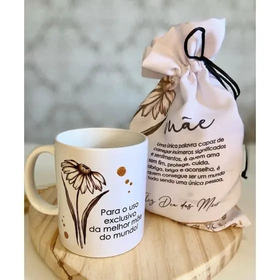 Presente Dia das Mães Kit Caneca Personalizada + Saquinho Lembrancinha