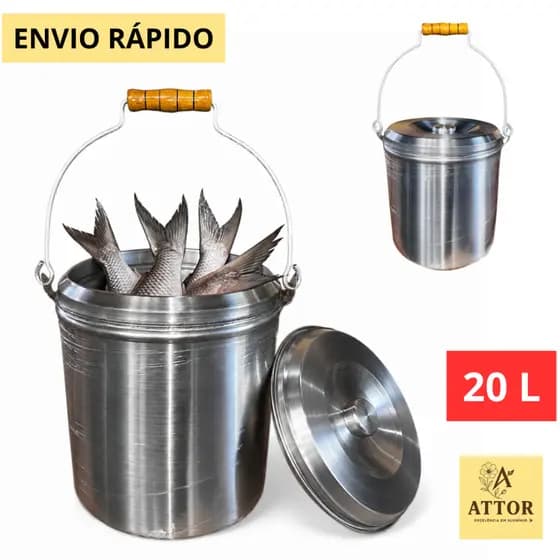 CALDEIRÃO COM TAMPA 20LITROS BALDE CAMPEIRO COM TAMPA BALDE DE PESCA ALUMINIO
