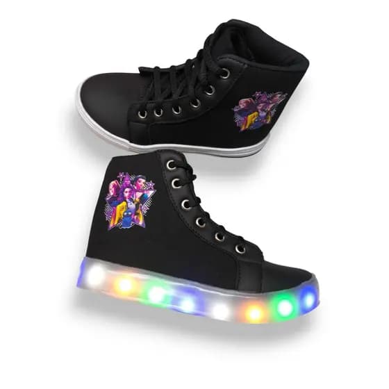 Tênis Bota Infantil Menina Desenho Guerreira com Luz de LED Cano alto Confortável
