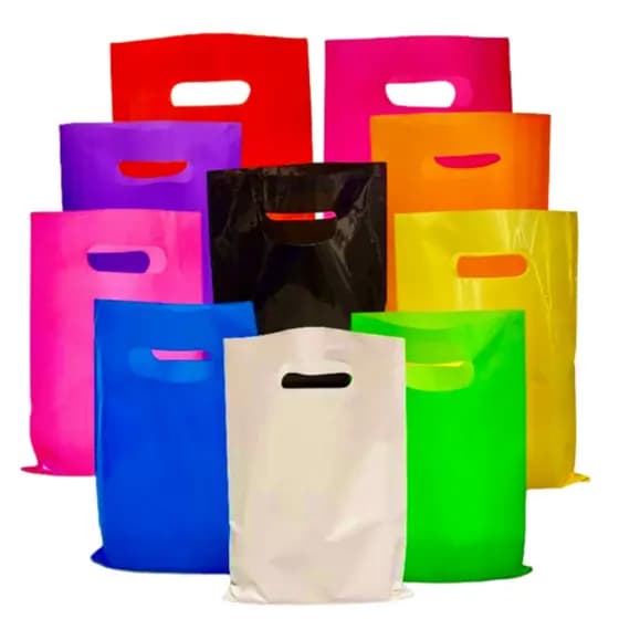 100UN Sacolas Plásticas 20x30 Alça Vazada Boca De Palhaço Pronta Entrega Várias Cores Tamanho P