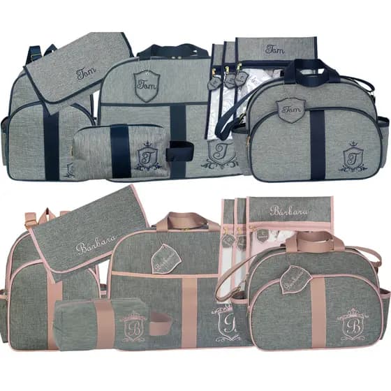 Kit mala maternidade, bolsa maternidade, mochila maternidade, 3 saquinhos, trocador, nécessaire personalizado Bordado com o nome do bebê
