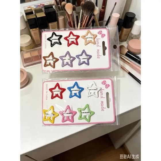 kit6-12-18 Presilha de cabelo estrela de cinco pontas colorida de dopamina, cabelo quebrado, infantil,