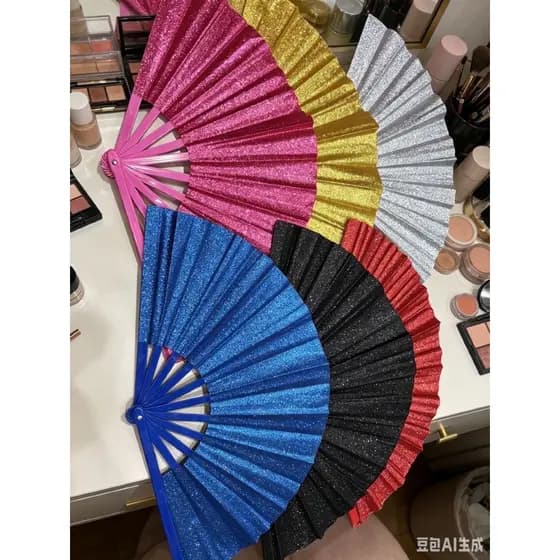 Leque 33cm Super Brilho Glitter Festas Grande Decoração varias cores