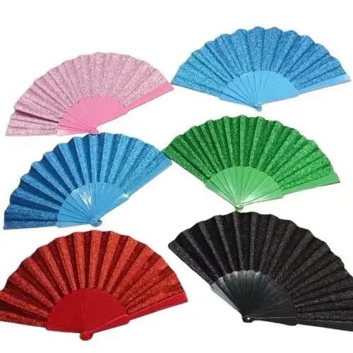 Leque 22cm Oriental Brilho Glitter Colorido Para Festa Dança Carnaval Decoração Elegante e Versátil para Eventos Especia