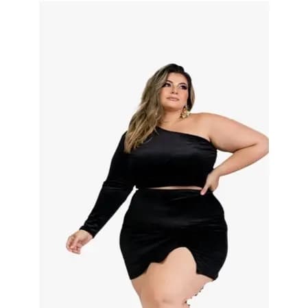 Conjunto Plus Size Com Saia Gringa Chloe Drapa Plus Conjunto veludo plus size Plus moda verão balada
