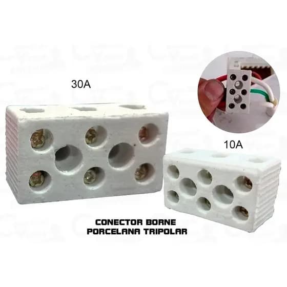 Conector Borne De Porcelana Cerâmica Para Chuveiro 3 Polos 10mm 10A 16MM 30A Chuveiro E Muito Mais