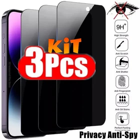 Kit 3 Películas Vidro 3D Privacidade Anti Spy Samsung A05 A05s A14 A15 A24 A25 A34 A54
