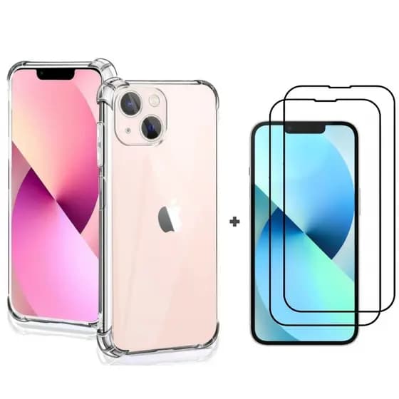 Kit Capinha Anti-Impacto + 2 Películas 3D iPhone 11 12 13 14 15 16 17 Pro Max XR 7/8 Plus