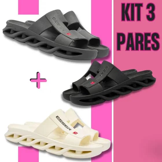 Kit 3 Chinelo Masculino Fashion Papete Plataforma Vazado Conforto e Estilo Dia a Dia Passeio Casual