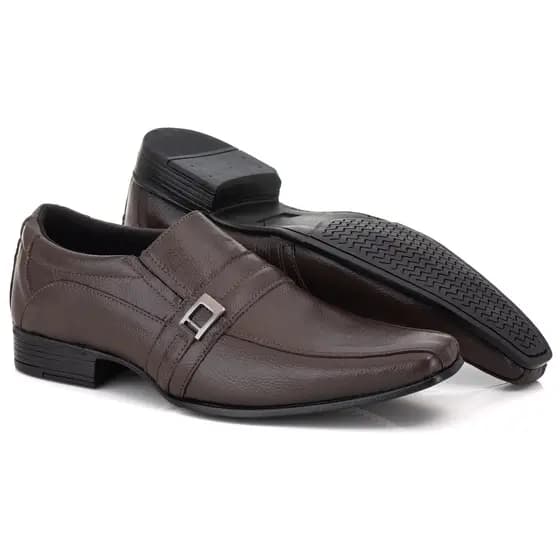 Sapato Social Masculino Em Couro Legítimo Café Com Bico Alongado Elegante Confortável