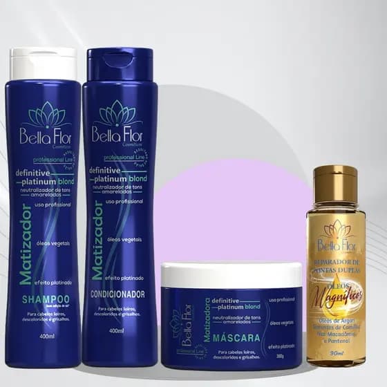 Kit Capilar Matizador Blond Platinum e Reparador de Pontas 4 Produtos (1 Shampoo, 1 Condicionador, 1 Mascara e Reparador
