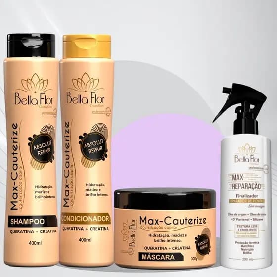 Kit Capilar Cauterize e Max Reparação 4 Produtos (1 Shampoo, 1 Condicionador, 1 Máscara e 1 Reparador de Pontas