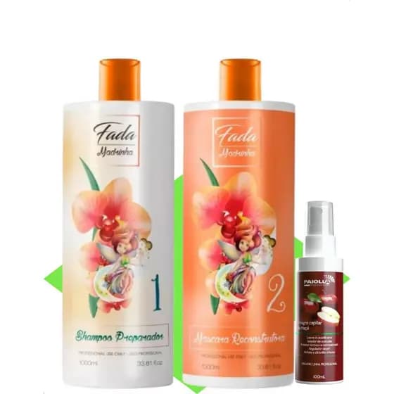 Kit Progressiva Fada Madrinha Shampoo E Máscara 2x1l Paiolla Escova Profissional Cabelos Lisos