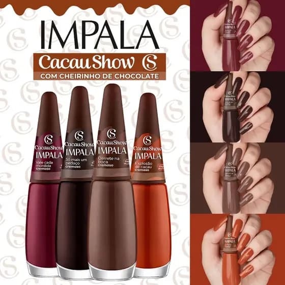 Kit Esmaltes Impala Cacau Show Nova Coleção Cherinho de Chocolate Esmalte Marrom Terrosos Terracota