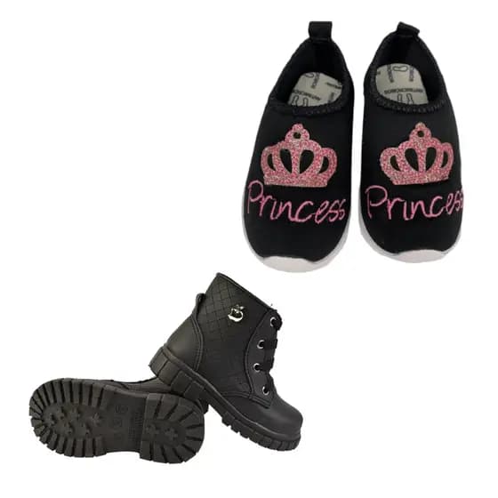 KIT 2 COTURNO PRETO E CALCE FACIL PRINCESA CONFORTAVEL EXTRA LEVE BLOGUERINHA TENDENCIA