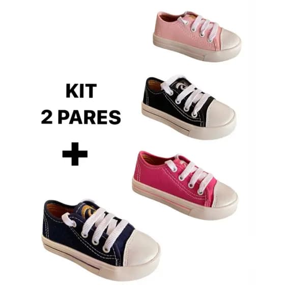 Kit 2 pares tênis Feminino e Masculino Infantil All Classico Star Tradicional Confortavel Escolar
