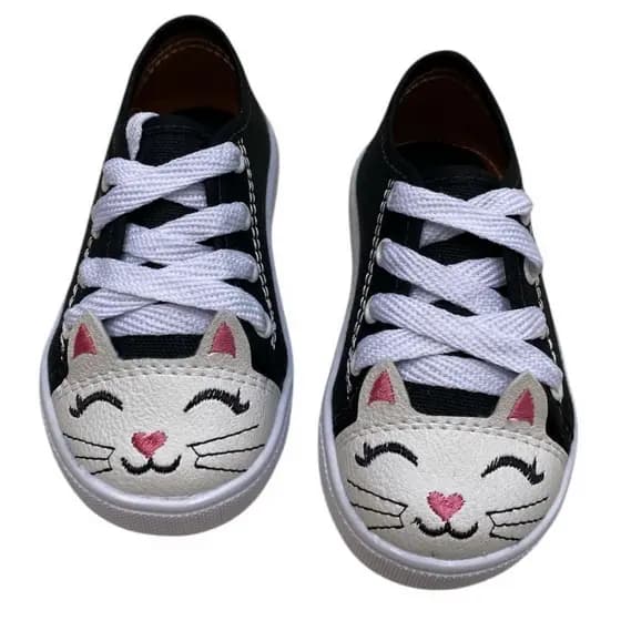 Tenis infantil menina moda lindo gatinha virginia floflo escolar black bordado