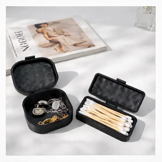 Kit de armazenamento portátil minimalista para viagem para cotonete, algodão joias