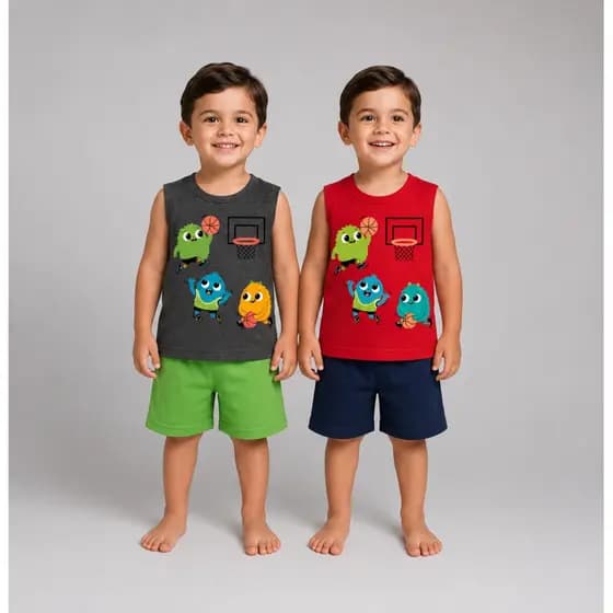 Conjunto Menino Infantil Kyly Promoção Dia a Dia Verão Caimento Leve Macio Confortável Creche l