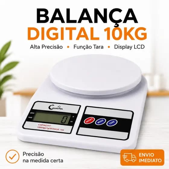 Balança Digital de Cozinha 10kg Alta Precisão LCD Função Tara Culinária