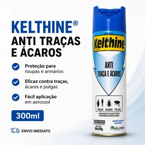 Kelthine Anti Traças Ácaros e Pulgas Aerosol 300ml Proteção Armários Roupas