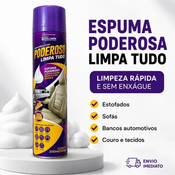 Espuma Limpa Tudo Poderosa Limpa Estofado Sofá Banco Automotivo Couro Tecido Sem Enxágue 300ml