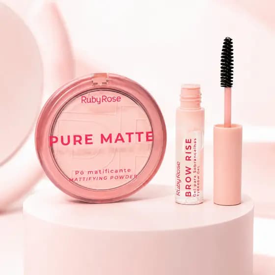 Kit Pó Matificante Pure Matte + Gel Sobrancelha Brow Rise - Linha Rosa Ruby Rose